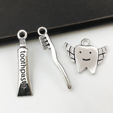 Temática Dentista Médica Dijes De Aleación Diente Pasta De Dientes Cepillo De Dientes Para Hacer Joyas DIY Plata Antigua