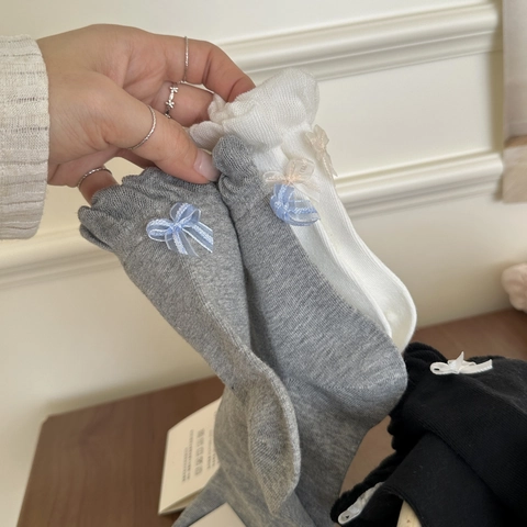 Women Cotton Crew Socks Bow Knot Ruffle Trim Sweet Japanese Style Knit Breathable Soft Fashion Accessory