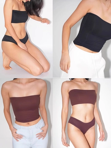 Strapless Tube Top For Women Nylon Spandex Seamless High Elasticity Removable Padded Slim Fit Sexy Bandeau Solid Color