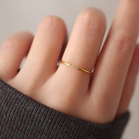 Anello In Acciaio Al Titanio Minimalista Con Strass Stile Giapponese Ultra Sottile Gioielli Placcati Oro Donna