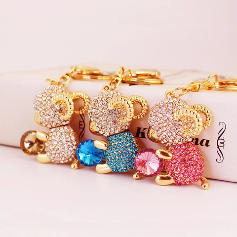 Cute Crystal Rhinestone Sheep Keychain For Women Gold Zinc Alloy Lamb Bag Pendant Fashion Animal Keychain Jewelry Gift