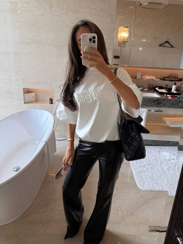 Camiseta De Algodón Para Mujer Manga Corta Cuello Redondo Bordado De Letras Ajuste Holgado Oversize Informal Streetwear