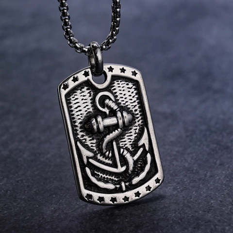 Collana Con Pendente Ancora Nave In Acciaio Inossidabile Vintage Dog Tag Punk Rock Per Uomini Ragazzi