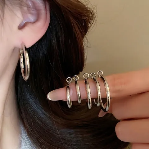 Classic Round Hoop Earrings High Polished Metal With 925 Sterling Silver Earring Post Minimalist Fashion Jewelry For Women