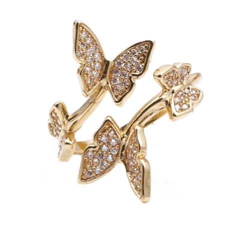 Anillo Aperto Farfalla Rame Micro Pave Zircone Regolabile Moda Elegante Gioielli Placcati Oro Per Donne