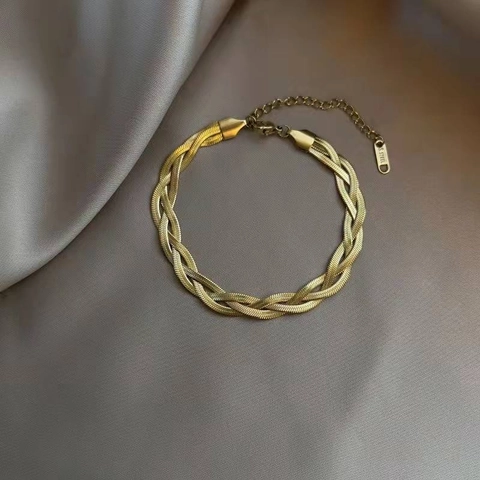 Pulsera Trenzada de Acero Inoxidable Minimalista para Mujer Oro Plata Tricolor Cadena de Serpiente Plana Joyería Ajustable Regalo