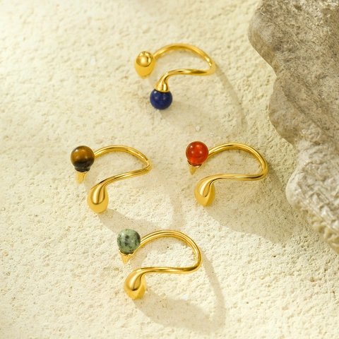 Minimalist Stainless Steel Natural Stone Open Ring Geometric Irregular Gold Plated Adjustable Finger Ring For Women Jewelry