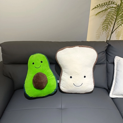 Soft Plush Avocado And Toast Bread Pillow Cute Cartoon Food Cushion For Home Sofa Decor Stuffed Toy