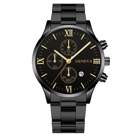 Fashion Men's Quartz Watch With Calendar Analog Display Three-Eye Chronograph Metal Strap Business Wristwatch Alloy Case