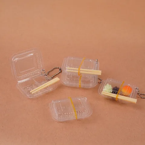 Miniature Food Bento Case Keychain Transparent Plastic Takeaway Container Pendant Dollhouse DIY Craft Accessory For Bag