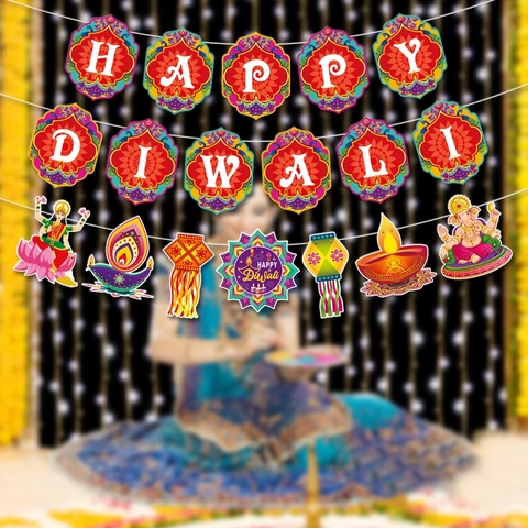 Happy Diwali Banner Bunter Karton Bunting Indische Festival Party Dekorationen Wand Decke DIY Bunting Garland