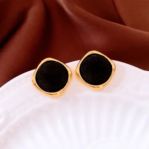 Vintage Rounded Square Stud Earrings Alloy Flocking Geometric Retro Style For Women With Silver Earring Post