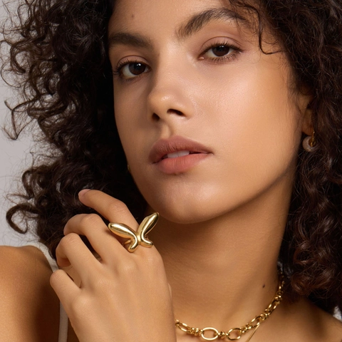 Anillo Abierto Mariposa Acero Inoxidable 316 Chapado En Oro Joyería Ajustable Hipoalergénica Impermeable Mujer