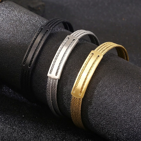 Edelstahl Offener Armreif Manschettenarmband Mehrlagig Kabeldraht Industriestil Modern Minimalistisch Schmuck Herren Damen
