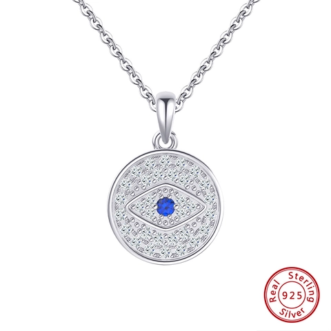925 Sterling Silver Evil Eye Necklace For Women Personalized Geometric Round Zirconia Pendant Necklace Elegant Jewelry Gift