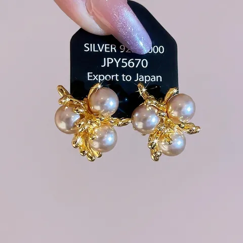 Pendientes De Perlas Artificiales Con Rama Retro Francesa Con Poste De Plata De Ley 925 Joyas De Cobre Chapadas En Oro Para Mujeres