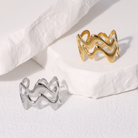 Anello Aperto Texture Onda Irregolare Acciaio Inossidabile Gioielli Geometrici Minimalisti Da Donna Regolabile