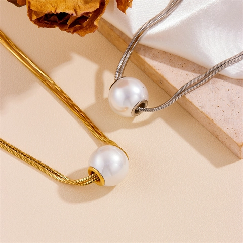 Collana A Più Strati Acciaio Al Titanio Pendente Con Perla Artificiale Gioielli Eleganti Donne Minimalista Fascia Alta Moda