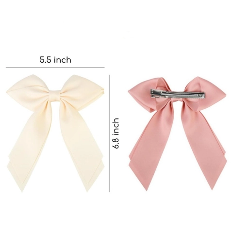 Barrette Cheveux Noeud En Satin Élégant Longue Queue Pince Crocodile Épingle À Cheveux Accessoire Pour Femmes Filles