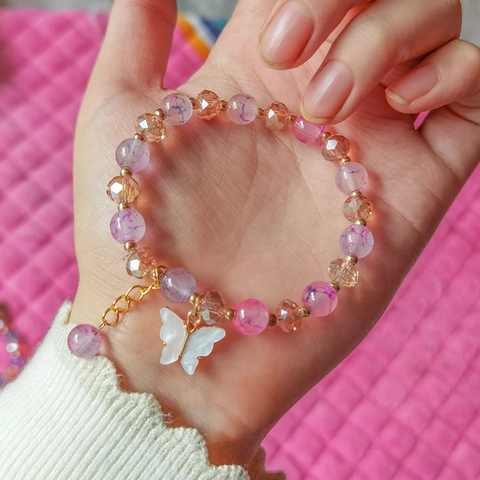 Schmetterling Anhänger Perlenarmband Glasperlen Facettierter Stil Legierung Metall Verlängerungskette Süßer Schmuck Für Frauen