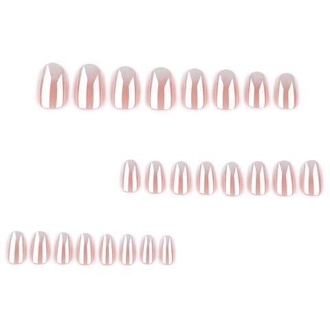 French White Gradient Press On Nails Glänzend Spiegelbeschichtung Kurz Oval Künstliche Fingernägel Elegant Einfach Für Frauen
