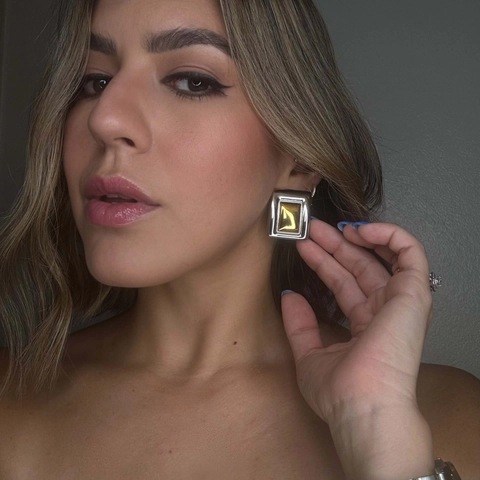 Minimalistische Geometrische Vierkante Oorknopjes Roestvrij Staal 18K Verguld Tweekleurig Sieraden Voor Dames
