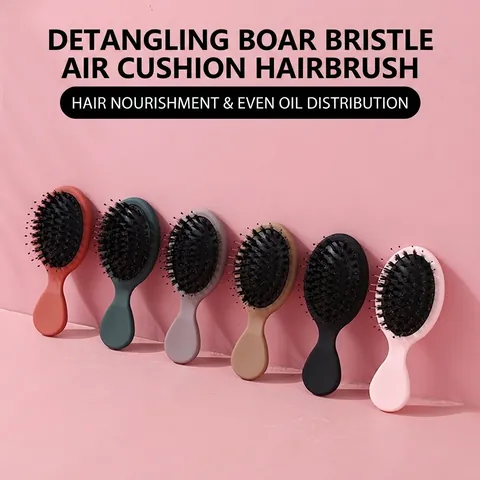 Mini Spazzola Per Capelli In Setole Di Cinghiale Cuscino D'Aria Massaggio Districante Pettine Da Viaggio Portatile Manico ABS Spilli Nylon
