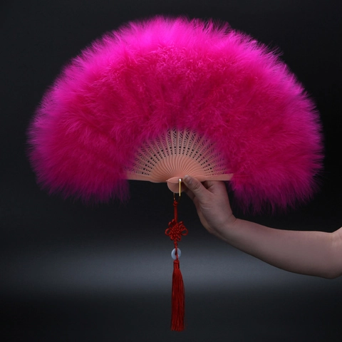 Feder Handfächer Faltbar Tanz Bühne Performance Requisite Chinesischer Stil Mit Quaste Kunststoffrahmen Elegant Bunt