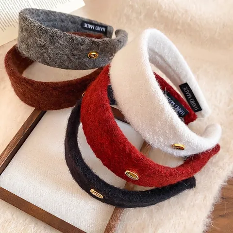 Flocking Thickened Wide Headband Elegant Autumn Winter Hair Accessories High Skull Top Korea Style Handmade For Women