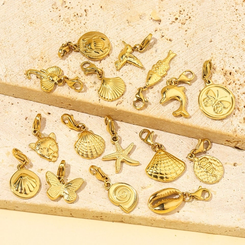 Gold Plated Stainless Steel DIY Charms Pendants With Lobster Clasp Butterfly Elephant Starfish Animal Theme For Women