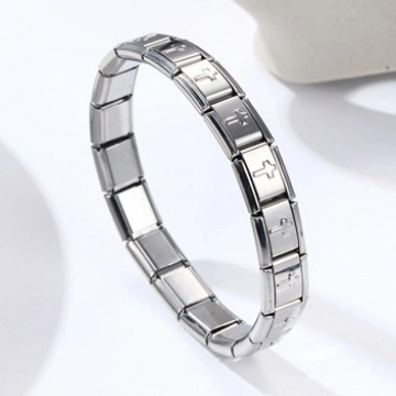 Pulsera De Abalorios Italiana De Acero Inoxidable Con Patrón De Cruz Eslabón Modular Elástico Unisex