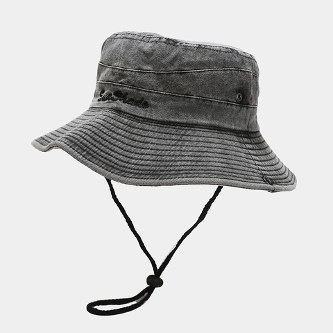 Sombrero De Pescador Vintage De Algodón Lavado Con Ala Ancha Y Cuerda Ajustable Para Pesca Y Senderismo