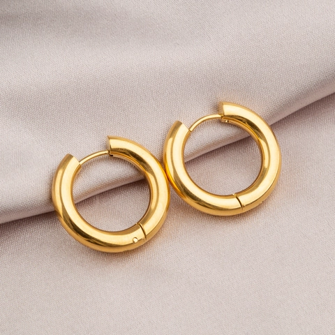 Orecchini A Cerchio Spessi Acciaio Al Titanio Rotondi Lucidati Moda Minimalista Donne Con Perno In Argento