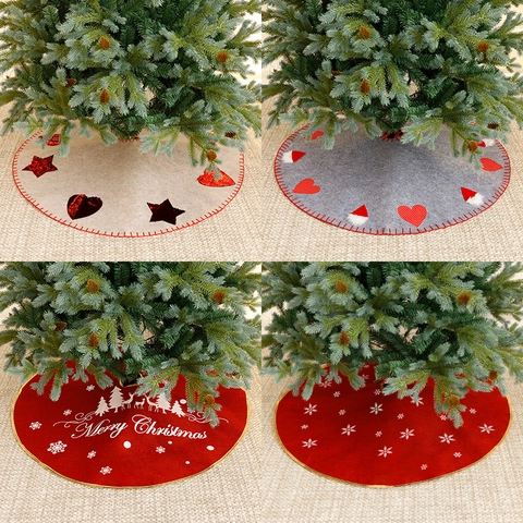 Christmas Tree Skirt Round Snowflake Reindeer Pattern Polyester Felt Burlap Holiday Home Party Floor Decor Ornament