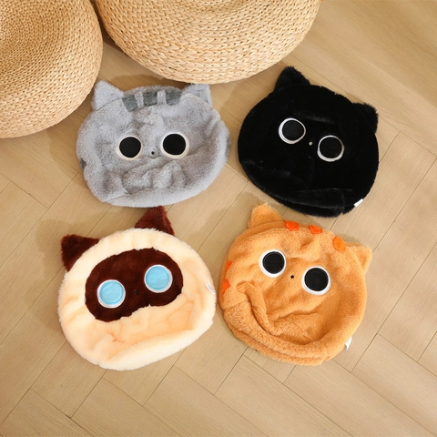 Round Cat Plush Toy Shell Animal Decorative Pillow Case Soft Cartoon Cushion Head Home Decor