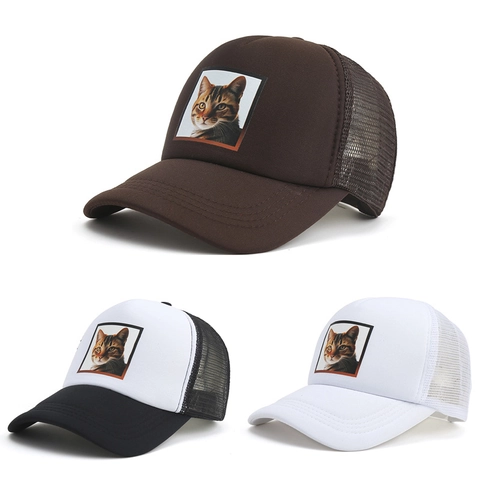 Realistic Cat Print Trucker Hat Breathable Mesh Baseball Cap For Men Women Adjustable Sun Protection Outdoor Sport