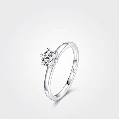 Classic Elegant Prong Solitaire Ring 925 Sterling Silver Clear Round Cubic Zirconia Minimalist Wedding Promise Jewelry For Women