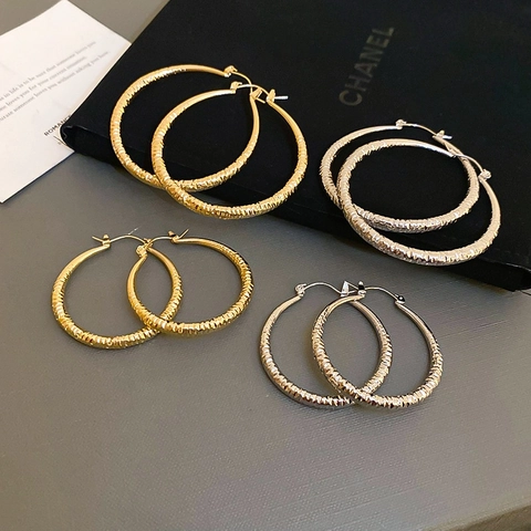 Orecchini A Cerchio Geometrici In Metallo Texturizzato Per Donna Minimalisti A Righe Tondi Gioielli Moda