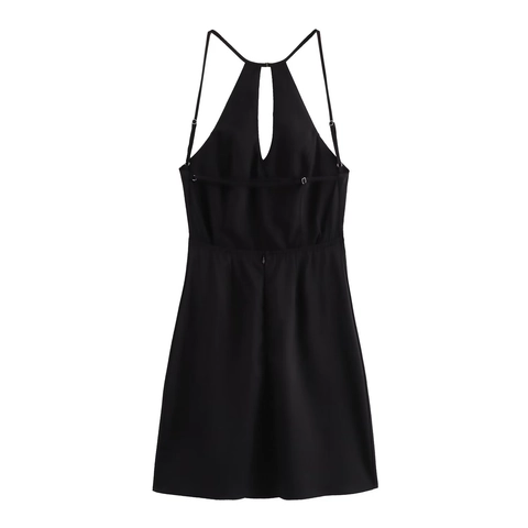 Vestito Mini Allacciato Al Collo Schiena Scoperta Nero Poliestere Ritaglio Vestibilità Slim Sexy Senza Maniche Clubwear Donne