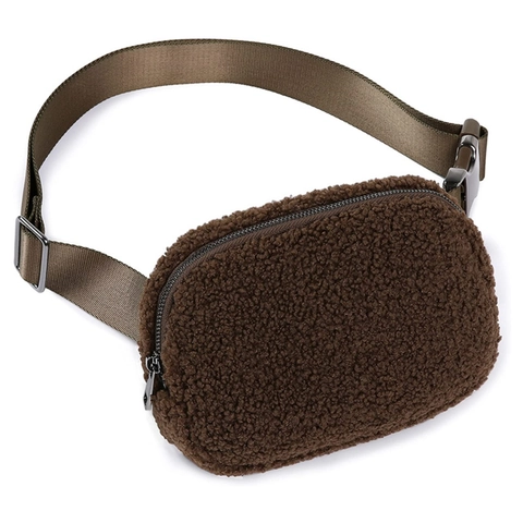 Plush Waist Bag Teddy Fleece Belt Bag Adjustable Strap Stylish Fanny Pack For Women Outdoor Running Hiking Travel