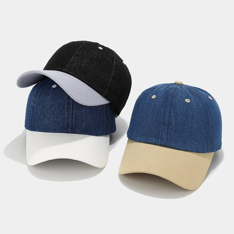 Cappello Da Baseball In Cotone Denim bicolore Colore A Contrasto Regolabile Morbido Protezione Solare Vintage Unisex