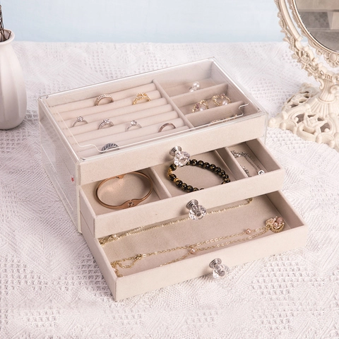Schmuckkästchen Mehrlagig Acryl Transparent Samt Schublade Organizer Display Für Ringe Ohrringe Armbänder