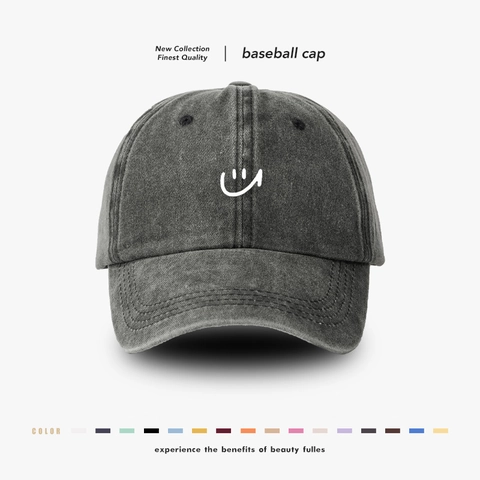 Berretto Da Baseball In Cotone Lavato Con Ricamo Smiley Retrò Casual Regolabile Cappello Da Sole All Aperto