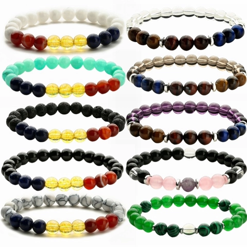 Pulsera Cuentas Ojo De Tigre Ágata Cristal Hecha Mano Elástica Piedra Joyería Para Hombres Mujeres Moda Bohemio
