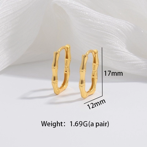 Pendientes De Aro En Forma De U Con Nudo De Bambú Plata De Ley 925 Con Circón Geométrico Rectangular Para Mujeres