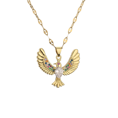 Collana Con Pendente In Rame Di Moda Per Donna Micro Zircone Animale Aquila Uccello Cuore Croce Forma Gioielli Accessorio
