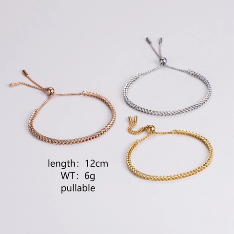 Pulsera De Cadena De Trigo Tejida De Acero Inoxidable 316L Minimalista Con Deslizador Ajustable Para Mujer Joyería Diaria