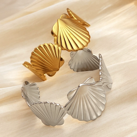 Vintage Edelstahl 18K Vergoldet Jakobsmuschel Armreif Für Damen Geometrische Muschelform Verstellbarer Modeschmuck
