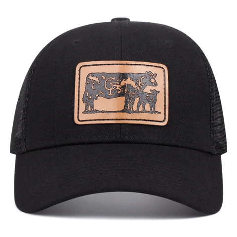 Trucker Hat Cotton Mesh Breathable American Farm Cow Leather Patch Western Cowboy Baseball Cap For Men Women Adjustable