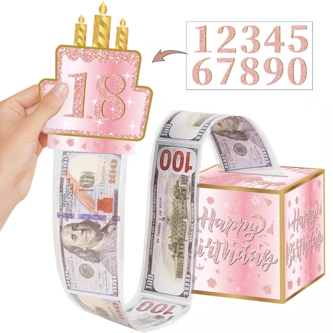 Geburtstagsparty Dekoration Geldziehbox Papier Überraschung Geschenkbox Mit Tortenaufsatz Und Klarsichtbeuteln Für Bargeld